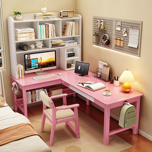 Escritorio esquinero de madera maciza con estantería integrada en forma de 7 para computadora, para el hogar, dormitorio o estudio. - Product Image 4