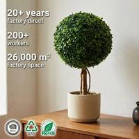 Arbre Topiaire Artificiel en Buis, Tronc Unique, Design Spirale, Feuillage en PE Protégé contre les UV, Bois Naturel, Décoration de Salon