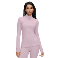 Veste de sport de yoga pour femme, coupe ajustée, respirante, col montant, fermeture éclair, manches longues, fitness, automne