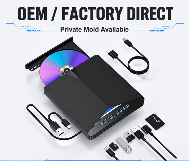 7 in 1 USB 3.0 Type C External Optical Disk Drive CD DVD Player with TF SD Card Reader Hub for Lap Mac Windows Linux
