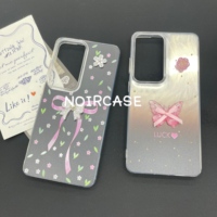 Coque de téléphone transparente IMD avec protection de l'appareil photo, motif floral papillon mignon et coque perlée pour Samsung Xiaomi Redmi Honor