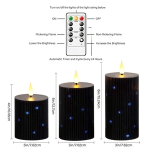 3 bougies noires à motifs verticaux pour Halloween - Bougies <span class=keywords><strong>LED</strong></span> sans flamme scintillantes - Avec télécommande à 11 touches et minuterie - Product Image 5