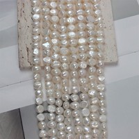 Chaîne de perles baroques d'eau douce blanches naturelles 8-9 mm, polies des deux côtés, trou central, fabrication de bijoux, vente en gros
