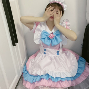 Lolita Maid Dress Pink Blue Bow Unisex Costume For Cosplay Role Play Spring 2023 Polyester S 5XL - Product Image 2