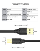 Câble d'imprimante USB 2.0 Mindpure, type A vers B mâle, 24AWG, plaqué or, blindé, pour transfert de données, compatible avec imprimante, scanner, télécopieur