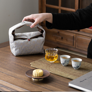 Bolsa de Almacenamiento de Té de Brocado Guanlan Lotus, Rectangular, Portátil, Engrosada, con Compartimentos, Accesorio para la Ceremonia del Té - Product Image 4