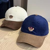 Casquette de baseball en velours côtelé avec broderie d'ours de dessin animé, à large bord, douce et réglable, pour femme, automne-hiver