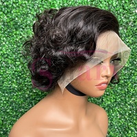Perruques Courtes Pixie en Cheveux Humains Naturels 100% Alignés, avec Dentelle Frontale Complète 13*4 (de l'oreille à l'oreille), pour Femmes Noires - Vente en Gros