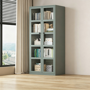 Bibliothèque en acier pour bureau et étude, étagère métallique, armoire bibliothèque moderne d'angle pour la maison, bibliothèque avec porte en verre - Product Image 1