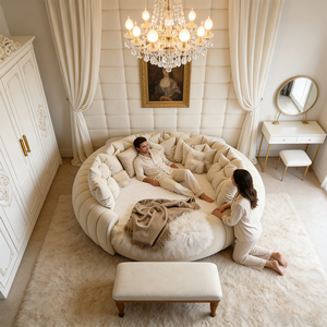 <span class=keywords><strong>Cama</strong></span> Redonda <span class=keywords><strong>de</strong></span> Lujo Moderna Italiana, Estilo Puff Crema Suave, Tamaño King, Muebles Tapizados para Dormitorio Principal, Hotel, Estilo Princesa - Product Image 6