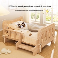 Lit surélevé en bois massif pour chien et chat avec coussin amovible imprimé ours, lit de couchage toutes saisons pour animaux de compagnie de petite à très grande taille, vente en gros