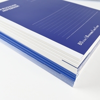 Cahier B5 étanche avec reliure à colle 40 pages 80gsm papier à lettres 250gsm couverture de carte bleu blanc conception plate pour le bureau