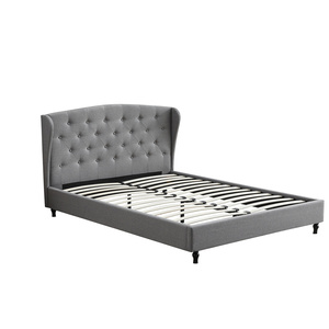 Ensemble de literie en tissu pour chambre <span class=keywords><strong>à</strong></span> coucher, cadre de lit en bois <span class=keywords><strong>à</strong></span> <span class=keywords><strong>lattes</strong></span>, base de lit rembourrée - Product Image 1