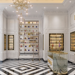 Tienda de perfumes de gama alta diseño de decoración de interiores escaparate de Perfume personalizado estante de pared dorado artístico gabinete de pared de madera - Product Image 3