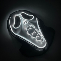 Masque d'horreur lumineux EL Wire avec bouche cousue effrayante et capuche, masque de cosplay néon lumineux pour Halloween, accessoires amusants pour fête