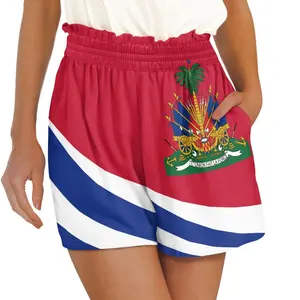 Custom Logo Haitian Symbool Zomer Elastische Taille Vrouwen Shorts Haiti Logo Vrouwen Losse Casual Shorts Polyester Yoga Korte Meisjes