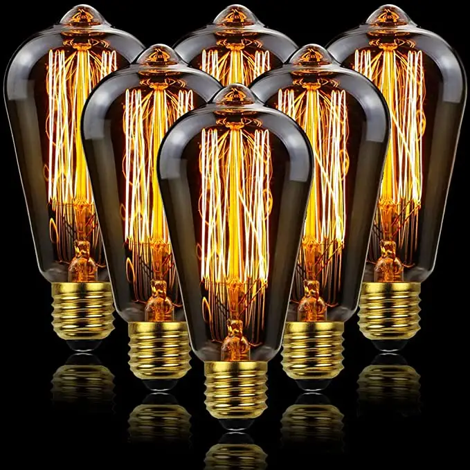 Винтажная лампа Эдисона по заводской цене, ST64 E26 E27 B22, прозрачная Янтарная, 40 Вт 60 Вт, беличья клетка, спиральная декоративная лампа