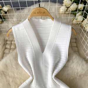 Vestido Midi Elegante de Verano con Cuello en V para Mujer, Vestido de Encaje sin Mangas, Estilo Imperio, Negro y Blanco - Product Image 4