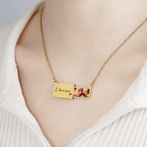 Collar con Colgante Cuadrado Personalizado con Logotipo de Marca, Dibujo Personalizado, Grabado con Fotos, Collares <span class=keywords><strong>para</strong></span> Parejas - Product Image 2