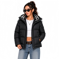 Veste matelassée d'hiver réversible grande taille avec logo personnalisé, à capuche, en satin tricoté, respirante, imperméable, formelle, pour l'extérieur, avec fermeture éclair frontale