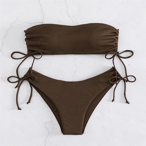 Conjunto de biquíni micro bandeau para mulheres e adultos, roupa de praia <span class=keywords><strong>sexy</strong></span> sem alças, suporte de cor sólida - Product Image 1