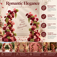 Arche florale personnalisée bordeaux rose, arrangement de roses artificielles en soie, dahlias, anthuriums, hortensias, cadre métallique, toile de fond de scène de mariage