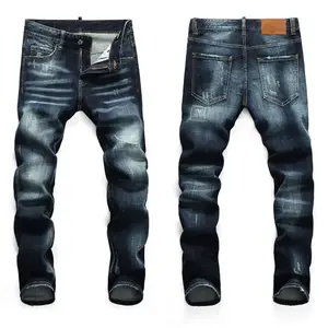 Man's Skinny Slim Cut Scratched Jeans Fashion Denim Pants