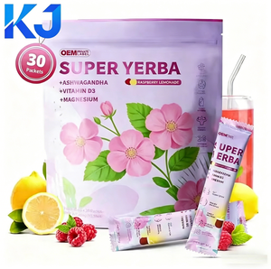 Poudre de Yerba Mate Super enrichie en Ashwagandha, <span class=keywords><strong>Vitamine</strong></span> D3, Magnésium, saveurs Framboise et Citronnade, certifiée Halal, pour le soutien immunitaire et la beauté, pour adultes - Product Image 1