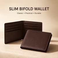 Dompet Lipat Tipis Khusus Pria Kulit Asli Banyak Slot Kartu Dompet Pria Klasik OEM Dompet Lipat Kulit Coklat Grosir