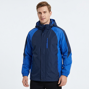Chaqueta cortavientos con capucha para hombre, con bloques de color, cierre de cremallera, informal, para exteriores, corte regular, azul marino, poliéster - Product Image 2