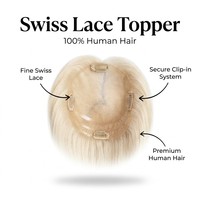 En gros Topper capillaire en dentelle suisse 100% Cheveux humains vierges Remy pour femmes, pour la perte de cheveux, avec ligne de cheveux naturelle, sans colle et à clips