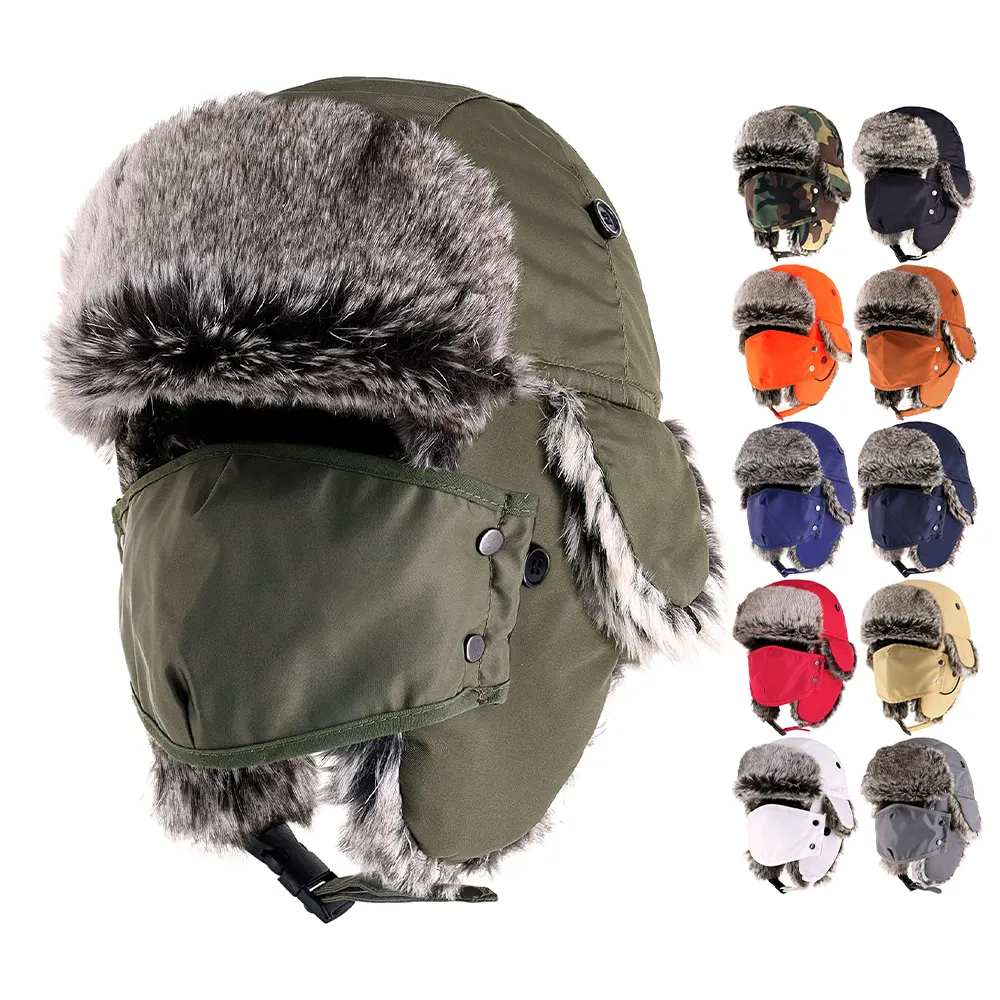 Kustom bulu Earflap Snowboarding Aviator Rusia hangat musim dingin topi Trooper Ushanka Faux Sherpa topi Trapper untuk pria uniseks dewasa