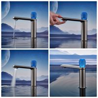 Robinet de lavabo moderne Weihao en laiton gris fusil, à montage sur comptoir, avec capteur tactile, monocommande, mitigeur eau chaude/froide pour salle de bain