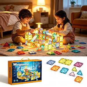 Ensemble de 88 pièces de tuiles magnétiques lumineuses pour circuit de billes, <span class=keywords><strong>jouet</strong></span> éducatif STEM de construction 3D en forme de labyrinthe pour enfants, vente en gros - Product Image 1
