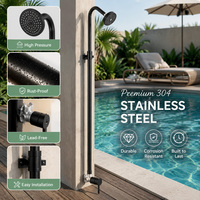 Colonne de douche extérieure moderne en céramique noire mate brossée, kit en acier inoxydable 304 pour système de piscine de jardin avec robinet mélangeur