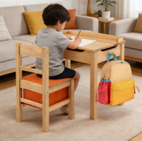 Ensemble de bureau et de chaise d'étude en bois pour enfants, utilisation multi-scènes pour l'école et la maison, table d'apprentissage avec fonction de rangement