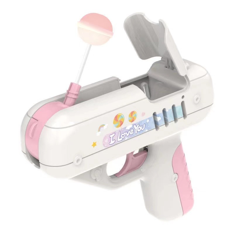 promotional plastic gun toy candy with strawberry milk lollipop fun mini plastic shoot gun toy