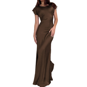 reformation dress brown Brown Satin Cowl Neck Midi Dress - Fall Dresses