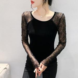 Chic maille paillettes col en v Patchwork manches longues Slim Fit minceur T-shirt femme influenceur en ligne T-shirt petite chemise en Stock S - Product Image 4