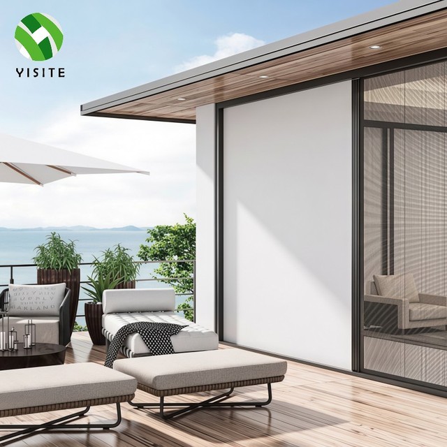 Custom Size Retractable Screen Door With Sun Shade Fabric 6063-T5 Aluminum for Villa Hotel Residential Project