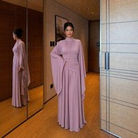 Abaya islamique pour femmes, robe musulmane de couleur unie, élégante, col haut, robe modeste, manches longues évasées, taille froncée, robe pour femmes musulmanes