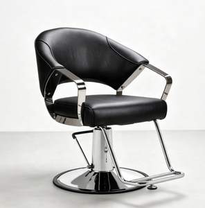 Sillón de Barbería Moderno, Hidráulico, Tapizado en Negro, con Base Cromada, para Salón de Belleza - Product Image 1