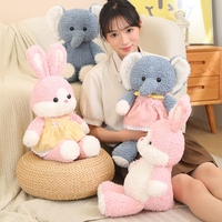 Boneka Gajah Kelinci Berbulu Keriting Lucu dengan Pakaian, Boneka Hewan Gajah Kelinci Lembut untuk Teman Anak, Hadiah