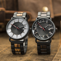 Montre de sport de luxe pour homme avec logo personnalisé, mouvement japonais à quartz, cadran en bois et acier, résistante à l'eau, vente en gros