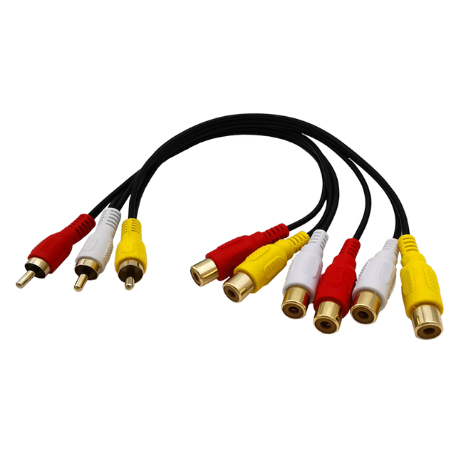 3 RCA Male to 6 RCA Female Y Splitter Audio Video Extension Cord AV Composite Adapter Lead Speaker Connection Phono Cable