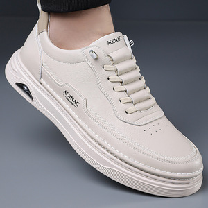 Zapatillas Deportivas de Piel para Hombre Aoinag, Blancas, de Tacón Bajo, con Cordones Delanteros, Color Sólido, Estilo Juvenil, para Skate - Product Image 3