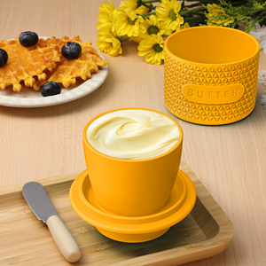 European Design Kitchenware <b>Storage</b> <b>Container</b> Silicone Butter Dish Lid Ceramic Base Customizable Home Accessory Light Durable - Product Image 1