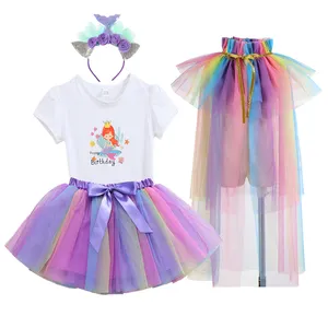 Wholesale Factory New Custom Mermaid Kids Princess Birthday Dress Stage Costume Girl Party Dresses With Headband Suit Tutu