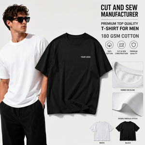 T-shirt en coton 180 GSM pour homme, col rond côtelé, double couture, logo personnalisé, fabricant de t-shirts vierges de qualité supérieure - Product Image 1