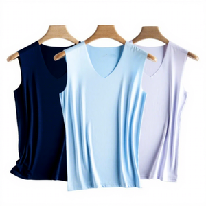 เสื้อกล้ามคอวีสีม่วงอ่อนสำหรับผู้ชาย ผ้าถักเนื้อนุ่ม ระบายอากาศได้ดี สวมใส่สบายๆ - Product Image 4